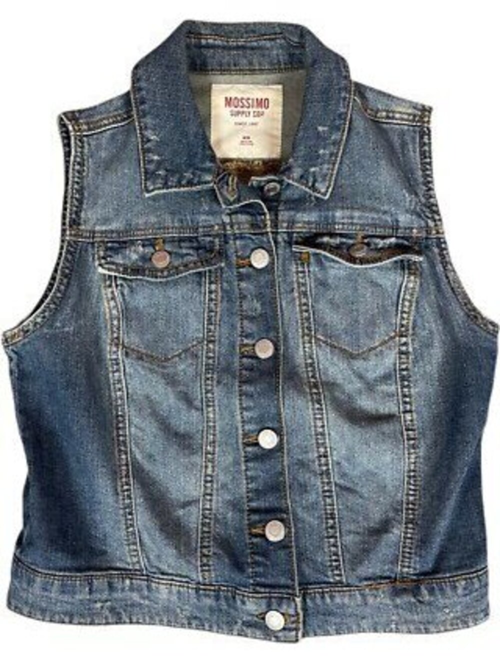 MOSSIMO Junior Sleeveless Distressed Blue Jean Jacket - M